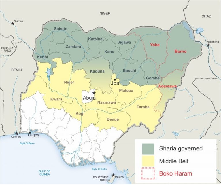 Map of Nigeria's middle belt