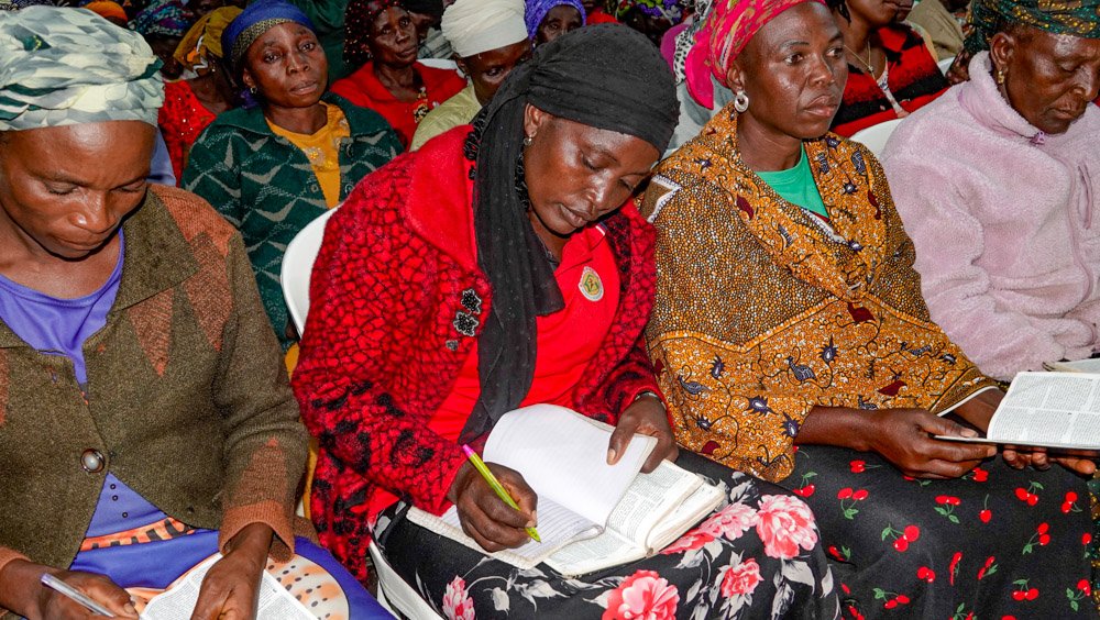 Young widow studying bible